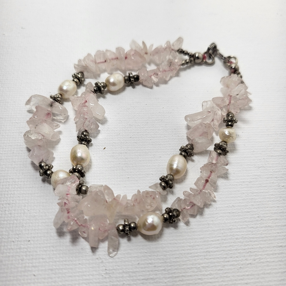 Double Strand Rose Quartz with Freshwater Pearls